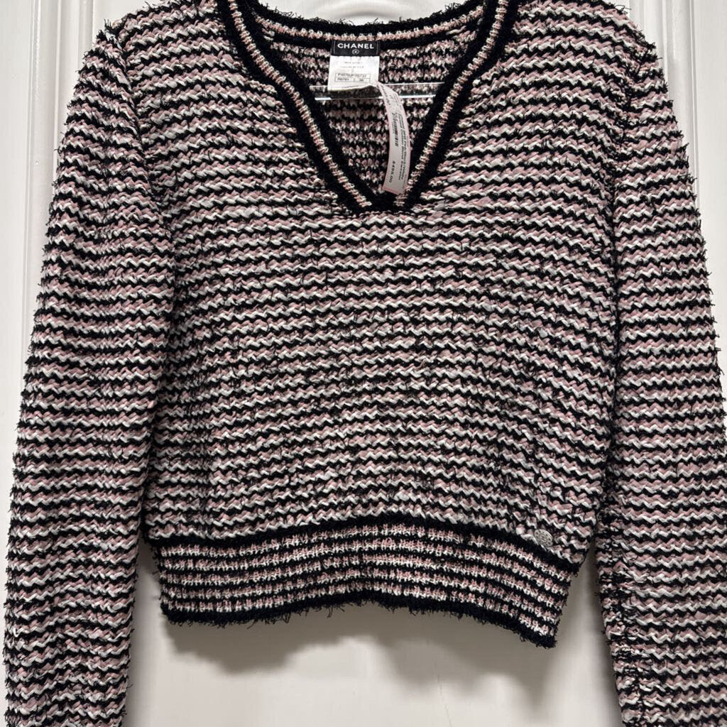2013 Pink/Black/White Tweed Cotton Blend Sweater