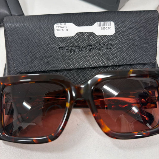 Brown Tortoise Rectangle Sunglasses w/ Case